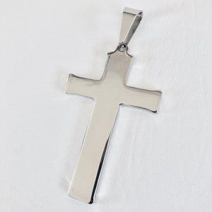 Polished stainless cross pendant w/ chain